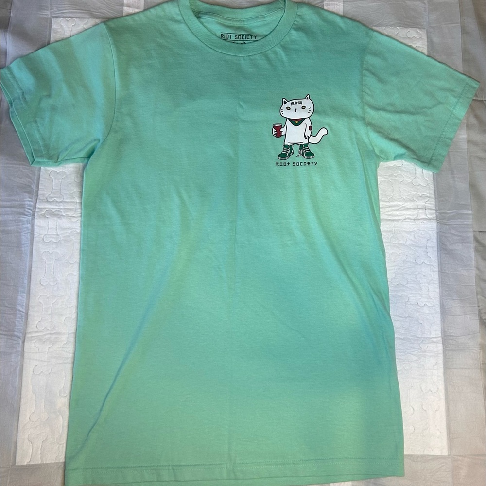 Riot Society Lucky Cat Graphic Tee – Size S – Mint Green